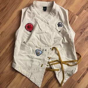 Wild Fable Cream Vest with Patches and Mustard Ties